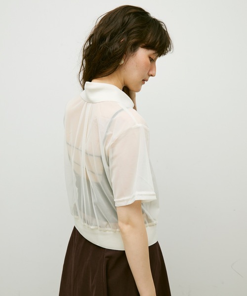 Lutim by u（ルチバイユー）の「Sheer tulle polo cardigan / シアーチュールポロカーディガン（カーディガン/ボレロ・レディース・カーキ/ブラック/ナチュラル・FREE）」の15枚目の写真