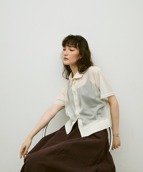 Lutim by u（ルチバイユー）の「Sheer tulle polo cardigan / シアーチュールポロカーディガン（カーディガン/ボレロ・レディース・カーキ/ブラック/ナチュラル・FREE）」の20枚目の写真