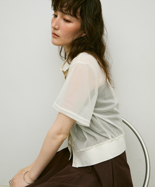 Lutim by u（ルチバイユー）の「Sheer tulle polo cardigan / シアーチュールポロカーディガン（カーディガン/ボレロ・レディース・カーキ/ブラック/ナチュラル・FREE）」の21枚目の写真