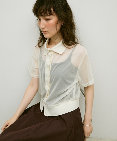 Lutim by u（ルチバイユー）の「Sheer tulle polo cardigan / シアーチュールポロカーディガン（カーディガン/ボレロ・レディース・カーキ/ブラック/ナチュラル・FREE）」の22枚目の写真