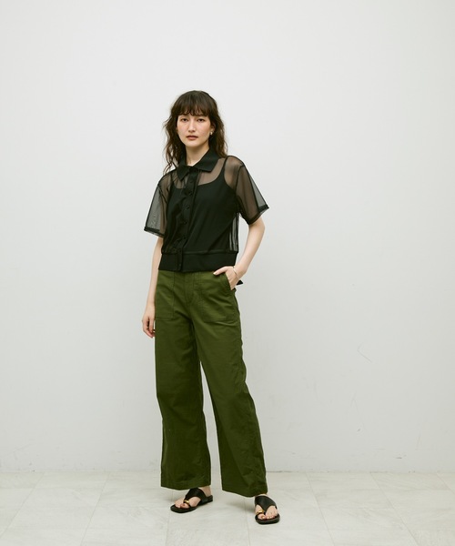 Lutim by u（ルチバイユー）の「Sheer tulle polo cardigan / シアーチュールポロカーディガン（カーディガン/ボレロ・レディース・カーキ/ブラック/ナチュラル・FREE）」の7枚目の写真