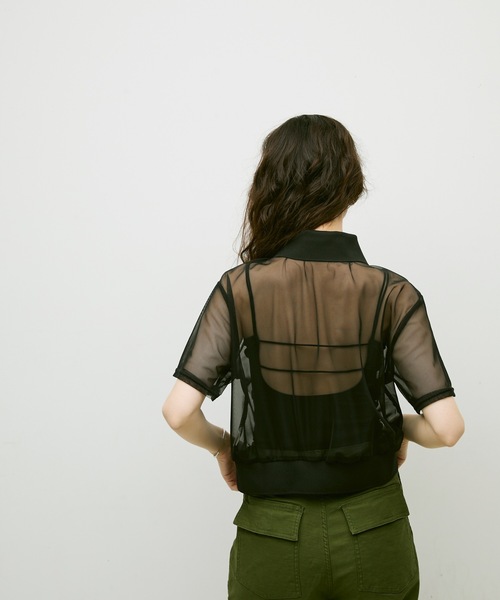 Lutim by u（ルチバイユー）の「Sheer tulle polo cardigan / シアーチュールポロカーディガン（カーディガン/ボレロ・レディース・カーキ/ブラック/ナチュラル・FREE）」の6枚目の写真