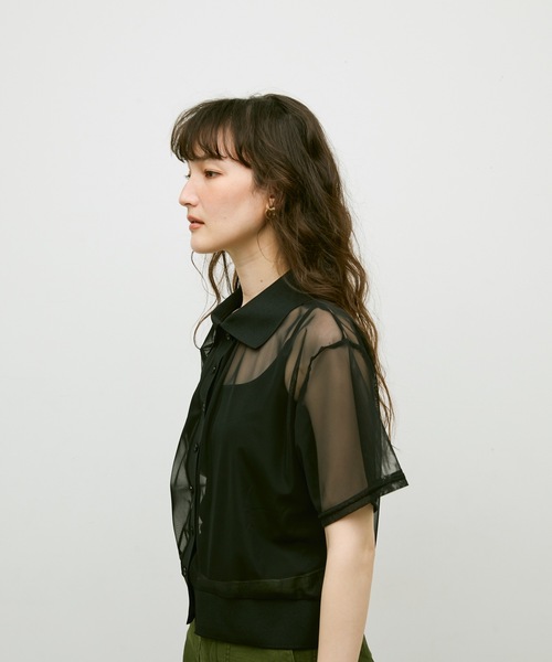 Lutim by u（ルチバイユー）の「Sheer tulle polo cardigan / シアーチュールポロカーディガン（カーディガン/ボレロ・レディース・カーキ/ブラック/ナチュラル・FREE）」の11枚目の写真