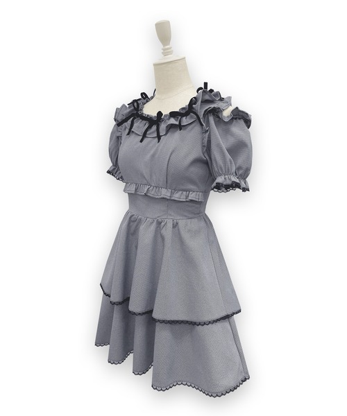 Honey Cinnamon（ハニーシナモン）の「ベロアリボンスクエアネックワンピース（ワンピース・レディース・ブラックミックス/チェック・FREE）」の12枚目の写真