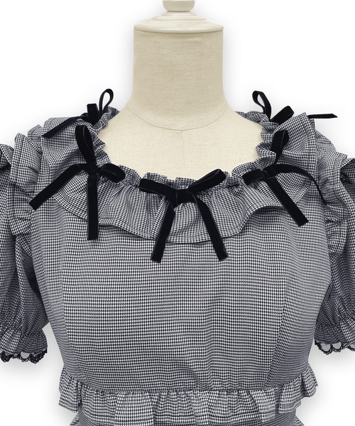 Honey Cinnamon（ハニーシナモン）の「ベロアリボンスクエアネックワンピース（ワンピース・レディース・ブラックミックス/チェック・FREE）」の14枚目の写真