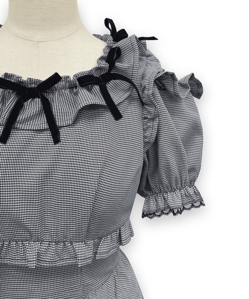 Honey Cinnamon（ハニーシナモン）の「ベロアリボンスクエアネックワンピース（ワンピース・レディース・ブラックミックス/チェック・FREE）」の15枚目の写真