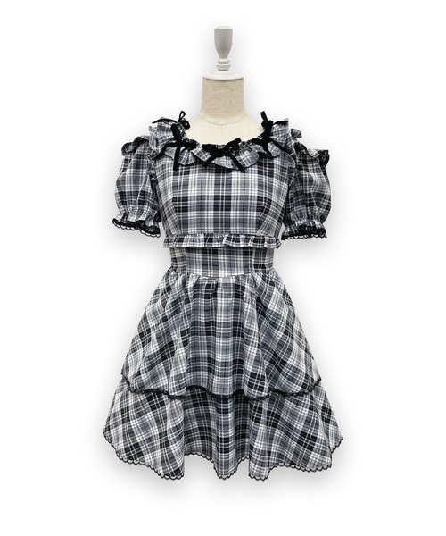 Honey Cinnamon（ハニーシナモン）の「ベロアリボンスクエアネックワンピース（ワンピース・レディース・ブラックミックス/チェック・FREE）」の17枚目の写真