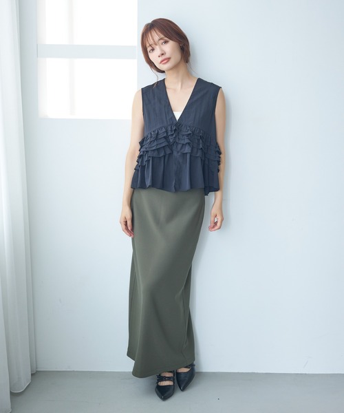 mysty woman(ミスティウーマン)の「【WEB限定カラー有】イージーストレッチナロースカート 586723(スカート・レディース・オフホワイト/ブラック/グリーン系その他/ブラウン/杢グレー・FREE)」の6枚目の写真