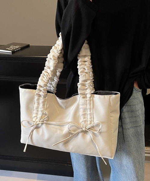 Lace Ladies(レースレディース)の「くしゅ ハンドル リボン付き スクエア トートバッグ(トートバッグ・レディース・グレー/ブラック/ホワイト/ピンク・FREE)」の14枚目の写真