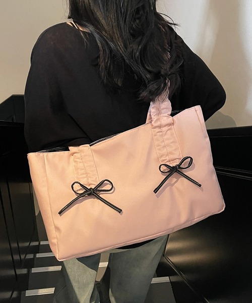 Lace Ladies(レースレディース)の「くしゅ ハンドル リボン付き スクエア トートバッグ(トートバッグ・レディース・グレー/ブラック/ホワイト/ピンク・FREE)」の16枚目の写真