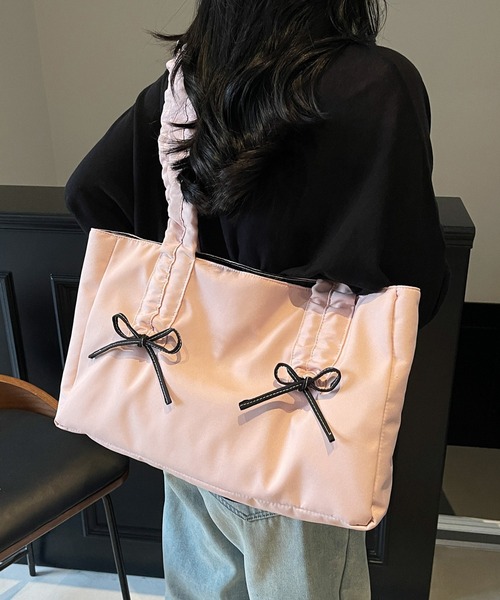 Lace Ladies(レースレディース)の「くしゅ ハンドル リボン付き スクエア トートバッグ(トートバッグ・レディース・グレー/ブラック/ホワイト/ピンク・FREE)」の18枚目の写真