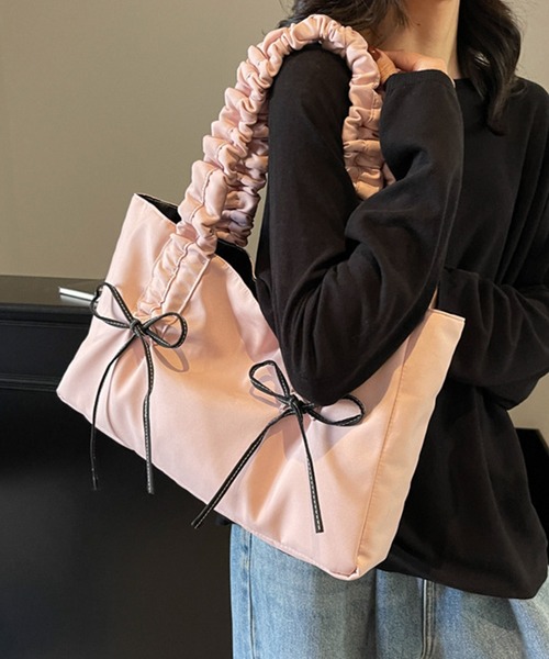 Lace Ladies(レースレディース)の「くしゅ ハンドル リボン付き スクエア トートバッグ(トートバッグ・レディース・グレー/ブラック/ホワイト/ピンク・FREE)」の19枚目の写真