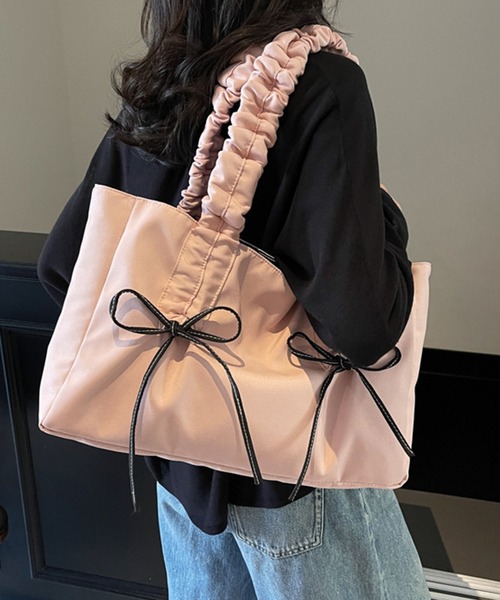 Lace Ladies(レースレディース)の「くしゅ ハンドル リボン付き スクエア トートバッグ(トートバッグ・レディース・グレー/ブラック/ホワイト/ピンク・FREE)」の20枚目の写真