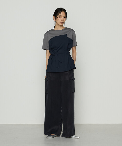 K.T KIYOKO TAKASE（キヨコタカセ）の「コンパクトクールローレル天竺 ビスチェレイヤード風カットソー（Tシャツ/カットソー・レディース・ネイビー/グレー×ホワイト/カーキ・9号）」の11枚目の写真