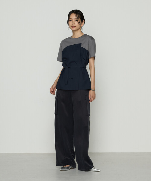 K.T KIYOKO TAKASE（キヨコタカセ）の「コンパクトクールローレル天竺 ビスチェレイヤード風カットソー（Tシャツ/カットソー・レディース・ネイビー/グレー×ホワイト/カーキ・9号）」の10枚目の写真