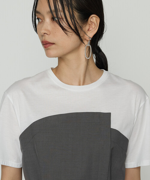 K.T KIYOKO TAKASE（キヨコタカセ）の「コンパクトクールローレル天竺 ビスチェレイヤード風カットソー（Tシャツ/カットソー・レディース・ネイビー/グレー×ホワイト/カーキ・9号）」の22枚目の写真