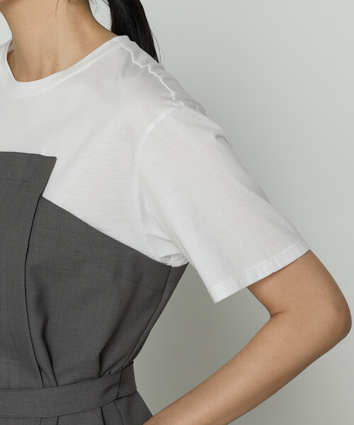 K.T KIYOKO TAKASE（キヨコタカセ）の「コンパクトクールローレル天竺 ビスチェレイヤード風カットソー（Tシャツ/カットソー・レディース・ネイビー/グレー×ホワイト/カーキ・9号）」の21枚目の写真