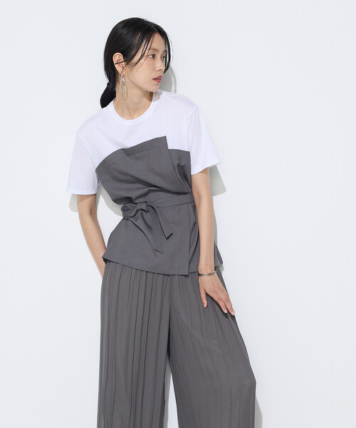 K.T KIYOKO TAKASE（キヨコタカセ）の「コンパクトクールローレル天竺 ビスチェレイヤード風カットソー（Tシャツ/カットソー・レディース・ネイビー/グレー×ホワイト/カーキ・9号）」の16枚目の写真