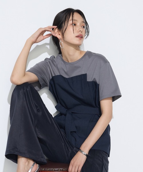 tシャツ コンパクトクールローレル天竺 ビスチェレイヤード風カットソー レディース コンパクトクールローレル天竺 ビスチェレイヤード風カットソー