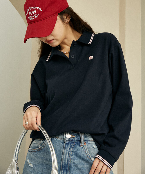 PUBLUX（パブリュクス）の「MARY QUANT × PUBLUX/マリークワント ロングスリーブ ワンポイント 鹿の子ポロシャツ　限定展開（ポロシャツ・レディース・ブラック/ナチュラル/ネイビー・ﾌﾘ-）」の4枚目の写真