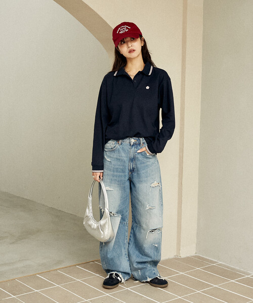 PUBLUX（パブリュクス）の「MARY QUANT × PUBLUX/マリークワント ロングスリーブ ワンポイント 鹿の子ポロシャツ　限定展開（ポロシャツ・レディース・ブラック/ナチュラル/ネイビー・ﾌﾘ-）」の11枚目の写真