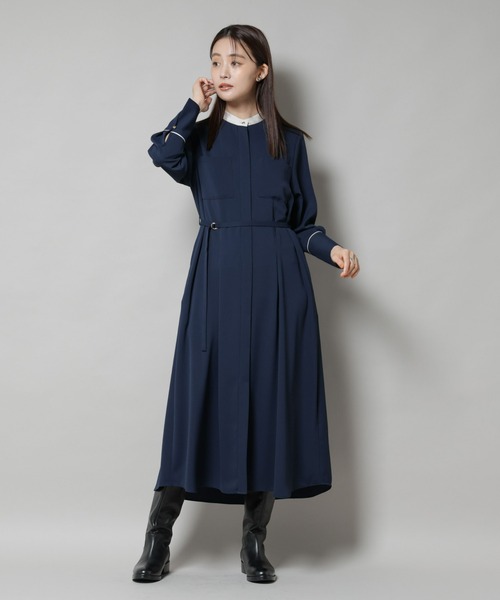 ワンピース Nanaho スタンドバイカラーベルト付きワンピース（ワンピース）｜NANO