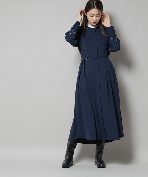 スタンドバイカラーベルト付きワンピース（ワンピース）｜NANO