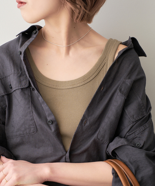 Spick & Span（スピックアンドスパン）の「《追加2》甘撚テレコアメスリタンク（タンクトップ・レディース・ブラック/ホワイト/ベージュ/ベージュ系その他・FREE）」の4枚目の写真