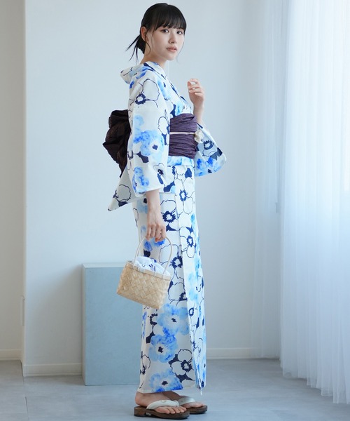 青と白の花柄 浴衣 utatane utatane 浴衣 レディース セット セパレート 二部式浴衣3点