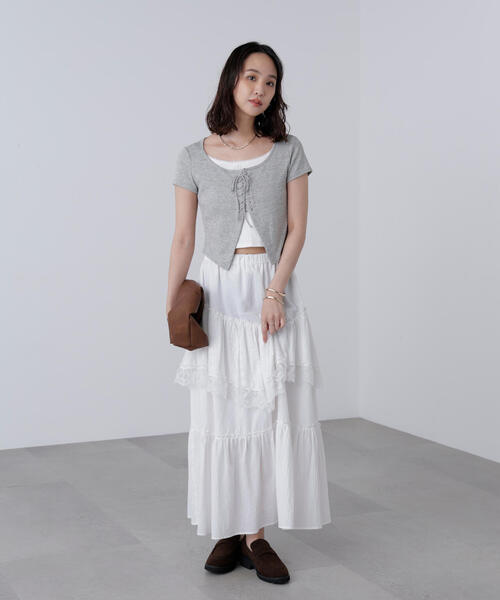 FREE'S MART（フリーズマート）の「◆レースアップレイヤードカットソー（Tシャツ/カットソー・レディース・ベージュ/ブラック/グレー・FREE）」の5枚目の写真