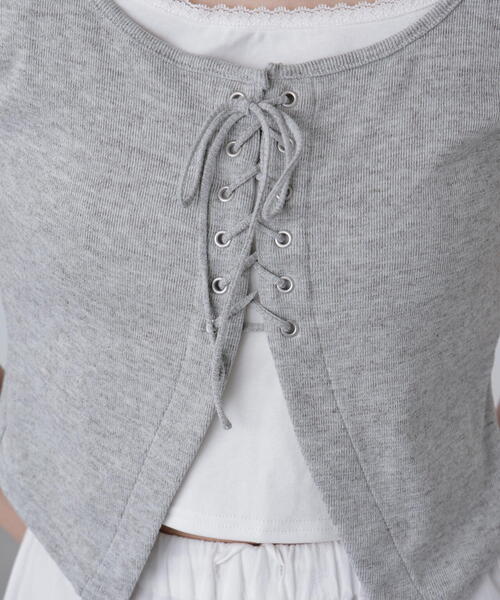 FREE'S MART（フリーズマート）の「◆レースアップレイヤードカットソー（Tシャツ/カットソー・レディース・ベージュ/ブラック/グレー・FREE）」の15枚目の写真