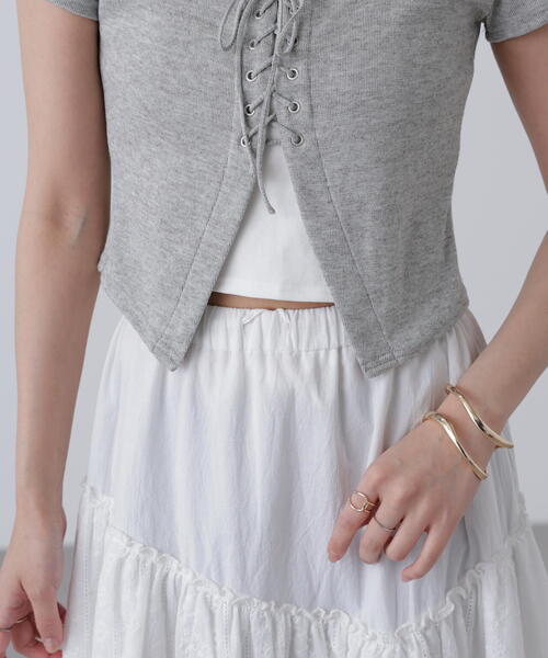 FREE'S MART（フリーズマート）の「◆レースアップレイヤードカットソー（Tシャツ/カットソー・レディース・ベージュ/ブラック/グレー・FREE）」の16枚目の写真