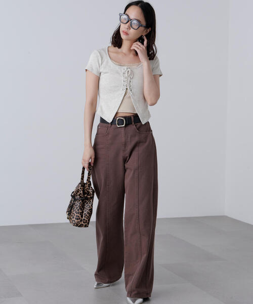 FREE'S MART（フリーズマート）の「◆レースアップレイヤードカットソー（Tシャツ/カットソー・レディース・ベージュ/ブラック/グレー・FREE）」の22枚目の写真