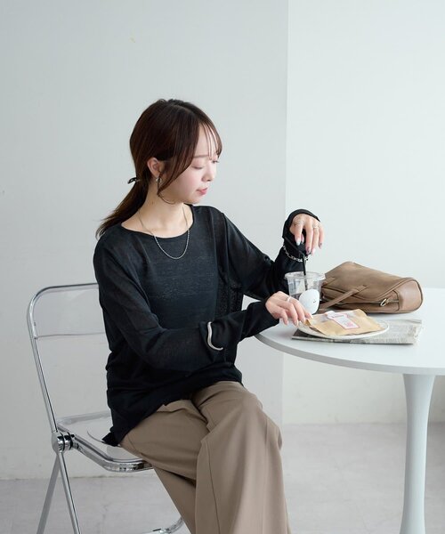 DISCOAT(ディスコート)の「【WEB限定】シアー裾ラウンドプルオーバー(Tシャツ/カットソー・レディース・オフホワイト/グレー/ブラック/アイボリー/モカ・FREE)」の7枚目の写真