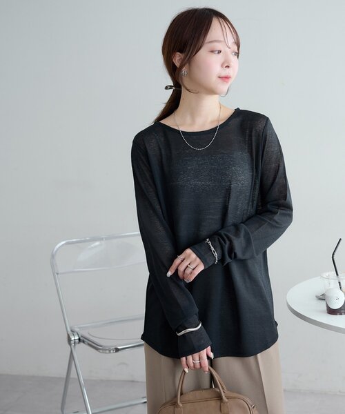 DISCOAT(ディスコート)の「【WEB限定】シアー裾ラウンドプルオーバー(Tシャツ/カットソー・レディース・オフホワイト/グレー/ブラック/アイボリー/モカ・FREE)」の8枚目の写真