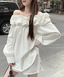 snidel レース オフショルダー チュニック ワンピース ショルダーリボンキャミワンピース（マキシ丈/ロングワンピース