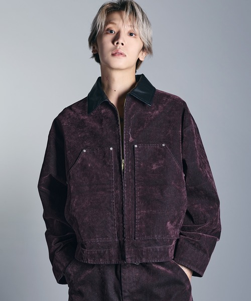 セール】【SET-UP着用可能】合成皮革カラーベルベットライクデニム