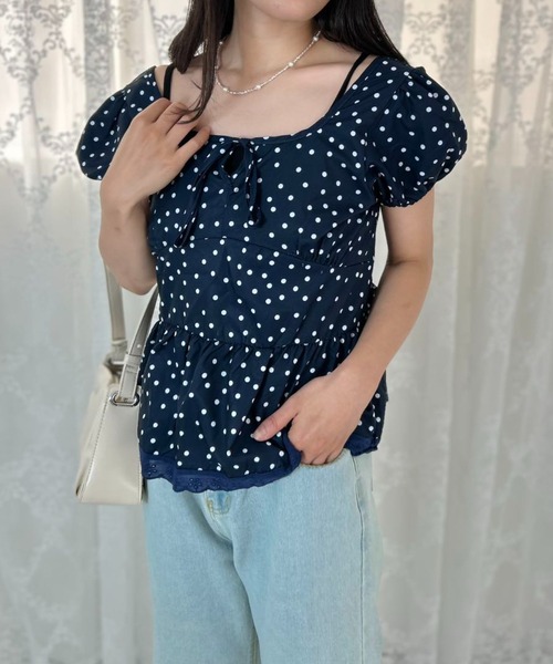mebole(メボレ)の「Dot Frill Puff Top(Tシャツ/カットソー・レディース・ブルー・FREE)」の16枚目の写真