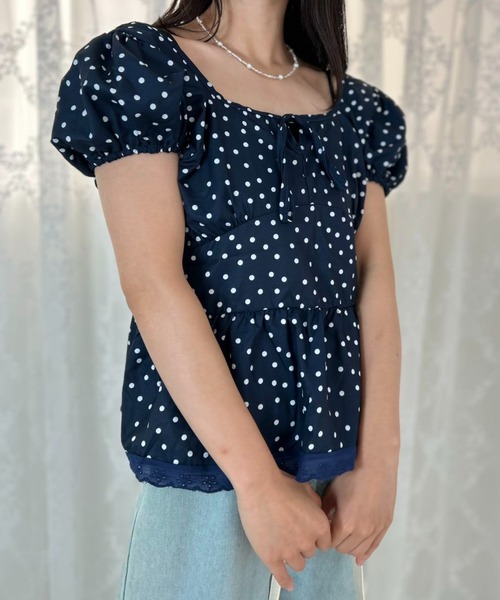 mebole(メボレ)の「Dot Frill Puff Top(Tシャツ/カットソー・レディース・ブルー・FREE)」の13枚目の写真