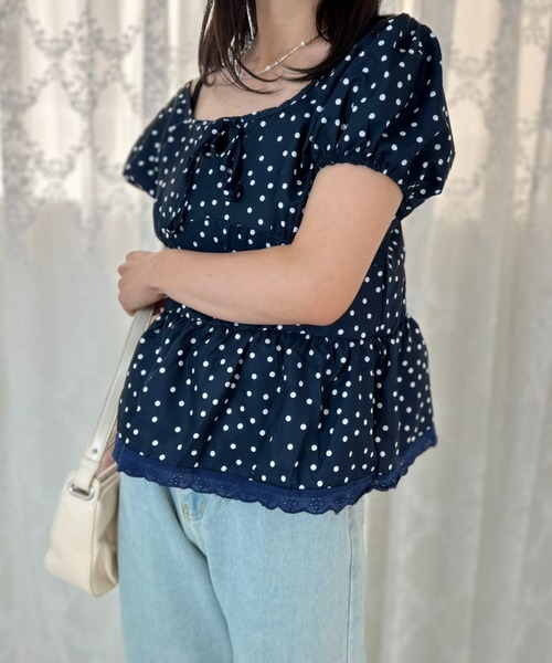 mebole(メボレ)の「Dot Frill Puff Top(Tシャツ/カットソー・レディース・ブルー・FREE)」の9枚目の写真