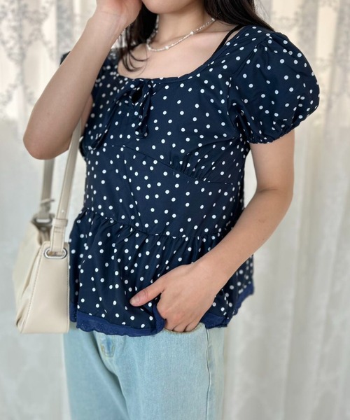 mebole(メボレ)の「Dot Frill Puff Top(Tシャツ/カットソー・レディース・ブルー・FREE)」の12枚目の写真