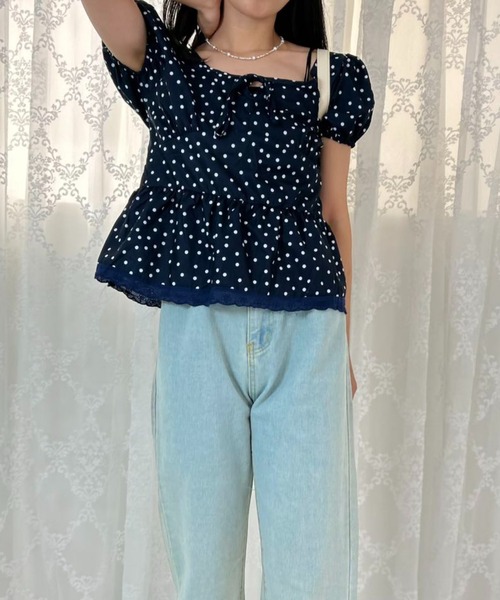 mebole(メボレ)の「Dot Frill Puff Top(Tシャツ/カットソー・レディース・ブルー・FREE)」の19枚目の写真