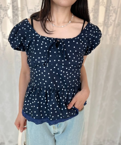 mebole(メボレ)の「Dot Frill Puff Top(Tシャツ/カットソー・レディース・ブルー・FREE)」の15枚目の写真