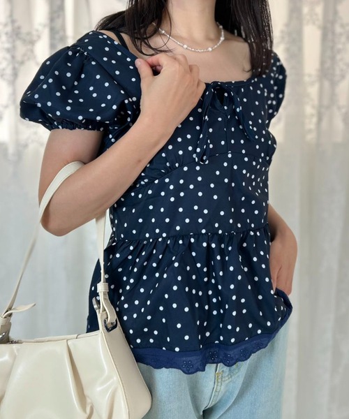 mebole(メボレ)の「Dot Frill Puff Top(Tシャツ/カットソー・レディース・ブルー・FREE)」の14枚目の写真