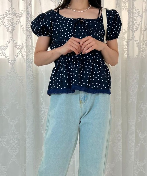 mebole(メボレ)の「Dot Frill Puff Top(Tシャツ/カットソー・レディース・ブルー・FREE)」の18枚目の写真