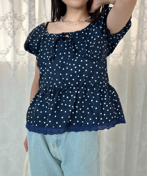 mebole(メボレ)の「Dot Frill Puff Top(Tシャツ/カットソー・レディース・ブルー・FREE)」の10枚目の写真