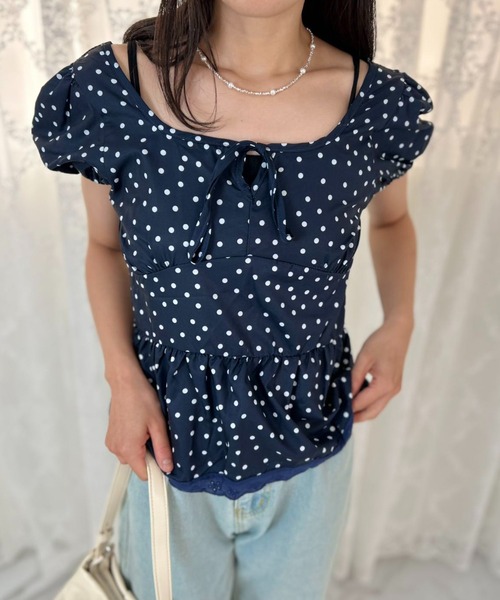 mebole(メボレ)の「Dot Frill Puff Top(Tシャツ/カットソー・レディース・ブルー・FREE)」の8枚目の写真
