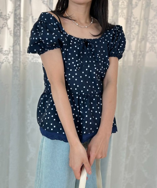 mebole(メボレ)の「Dot Frill Puff Top(Tシャツ/カットソー・レディース・ブルー・FREE)」の11枚目の写真