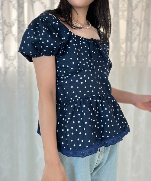 mebole(メボレ)の「Dot Frill Puff Top(Tシャツ/カットソー・レディース・ブルー・FREE)」の5枚目の写真
