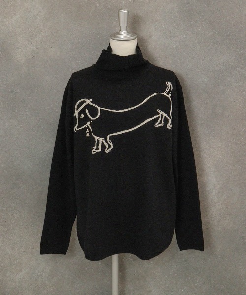 STUDIO PICONE（スタジオピッコーネ）の「ウール100％DOG刺繍ハイネックニット（ニット/セーター・レディース・ライトブルー/ブラック/ベージュ・L/M）」の5枚目の写真